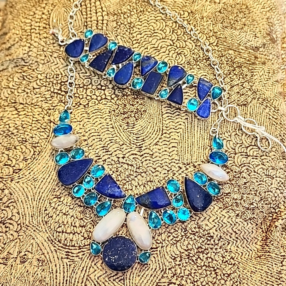 Lapis and moonstone set, sterling silver